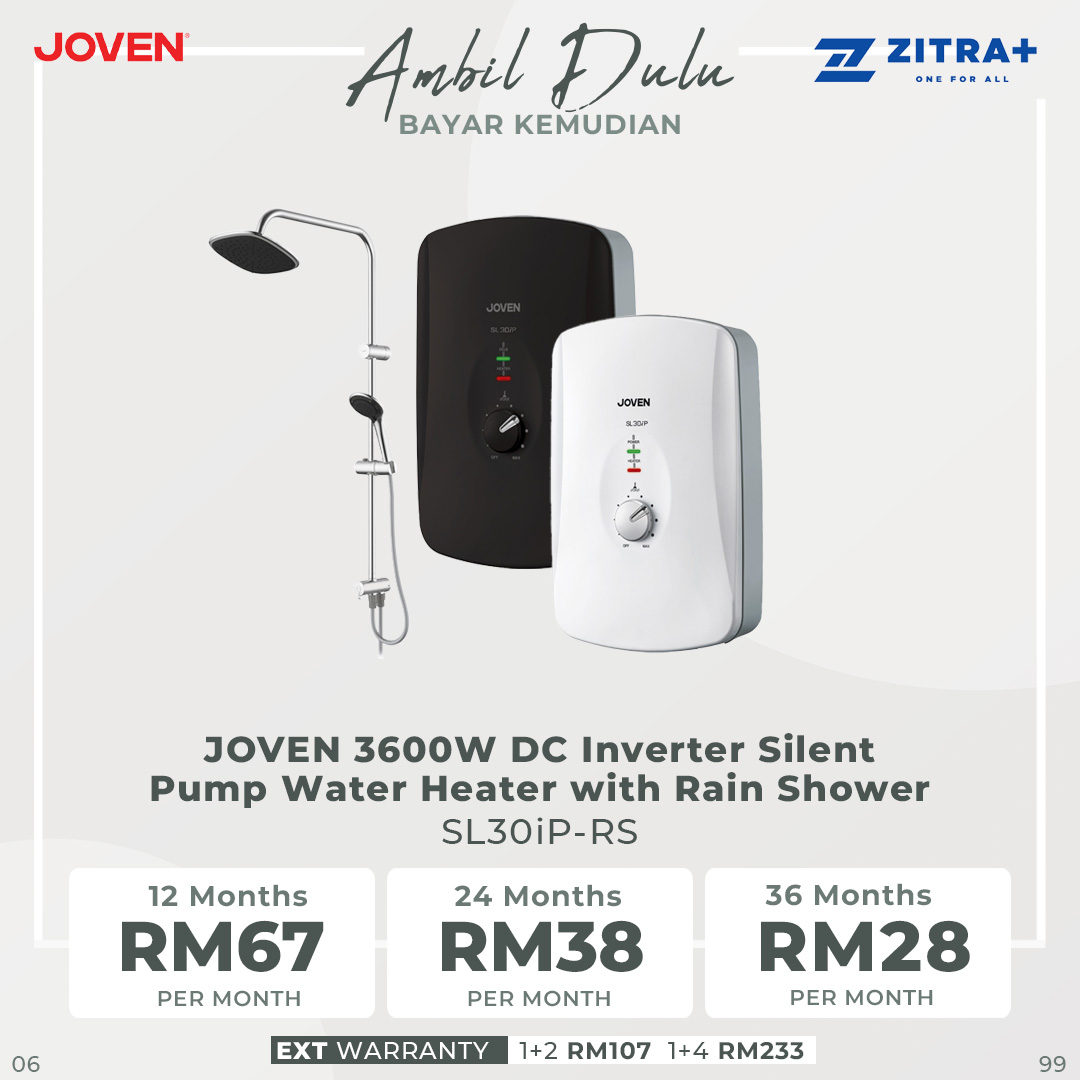 JOVEN 3600W DC Inverter Silent Pump Water Heater with Rain Shower SL30iP-RS | 5 Spray Showerhead | SFS Technology | Durable Copper Heating Element | Water Heater with 1 Year Warranty