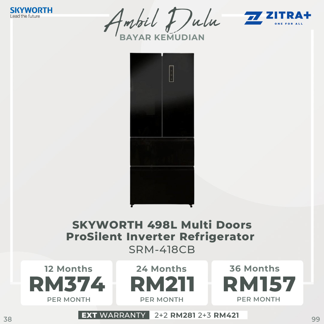 SKYWORTH 498L Multi Doors ProSilent Inverter Refrigerator SRM-418CB | Multi AirFlow | Total No Frost | Door Alarm Buzzle | Refrigerator with 1 Year Warranty