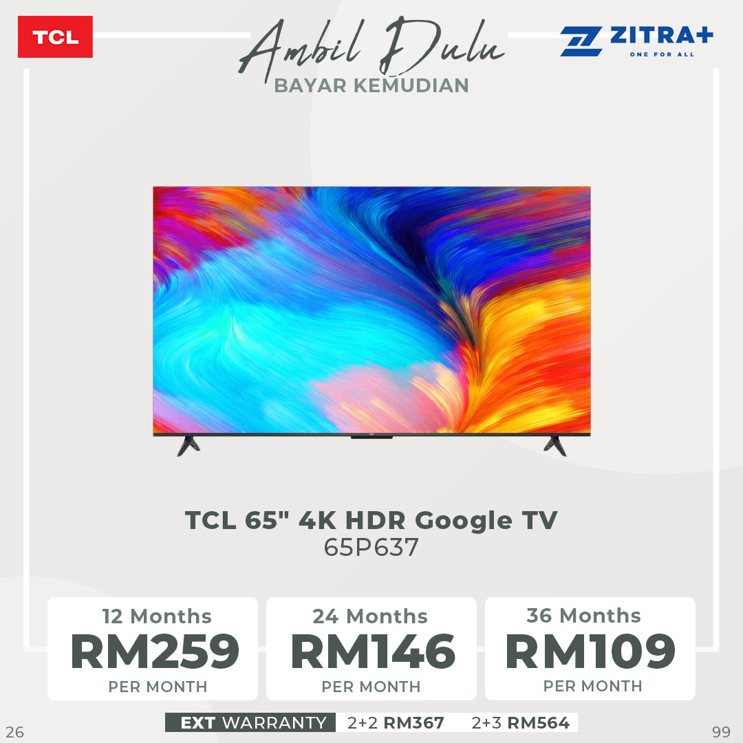 TCL 65" 4K HDR Google TV 65P637 | Dynamic Color Enhancement | AIPQ 2.0 | DTV EPG(without IP EPG) | Smart TV with 2 Year Warranty