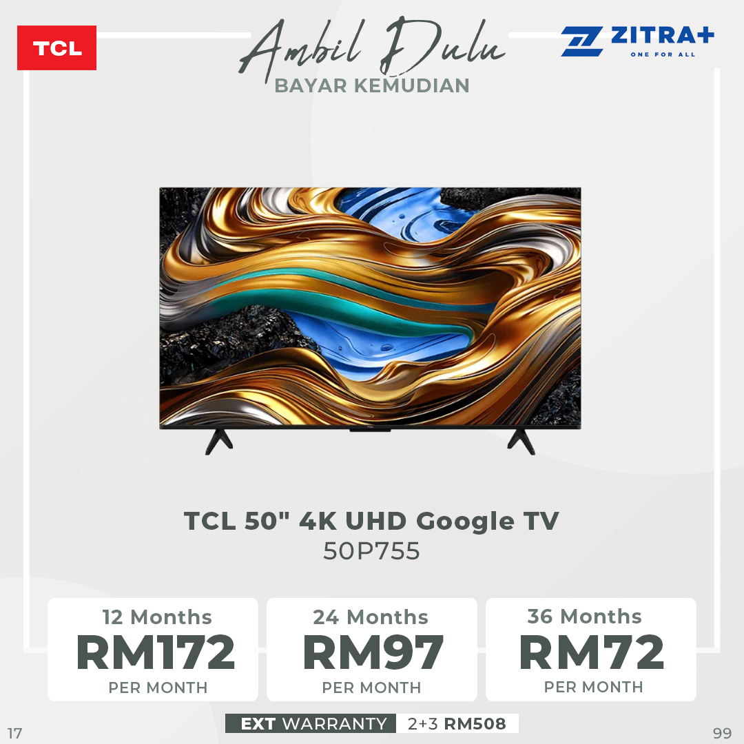 TCL 43" 50" 55" 65" 75" P755 4K UHD Google TV | Slim & Uni-body | AiPQ Processor | | T-SCREEN | 120Hz Game Accelerator