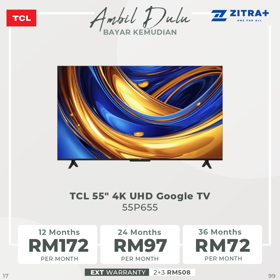 TCL 55" P655 4K UHD Google TV 55P655 | AiPQ Processor | Dynamic Color Enhancement | Dolby Audio | T-SCREEN | Bezel-less