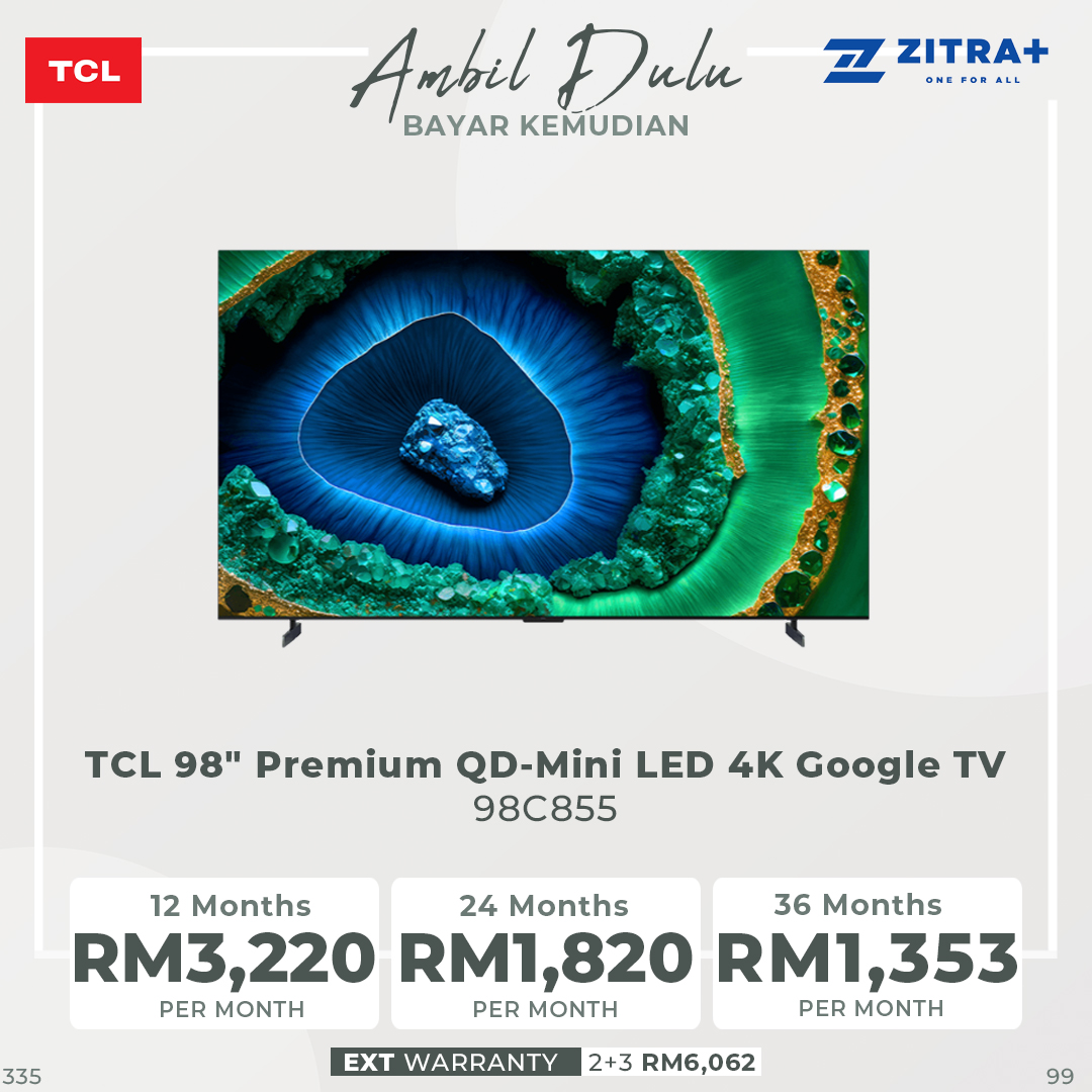 TCL 75/85/98 Premium QD-Mini LED 4K Google TV C855 | HDR 10+ | Ultra Slim Design | Dolby Atmos