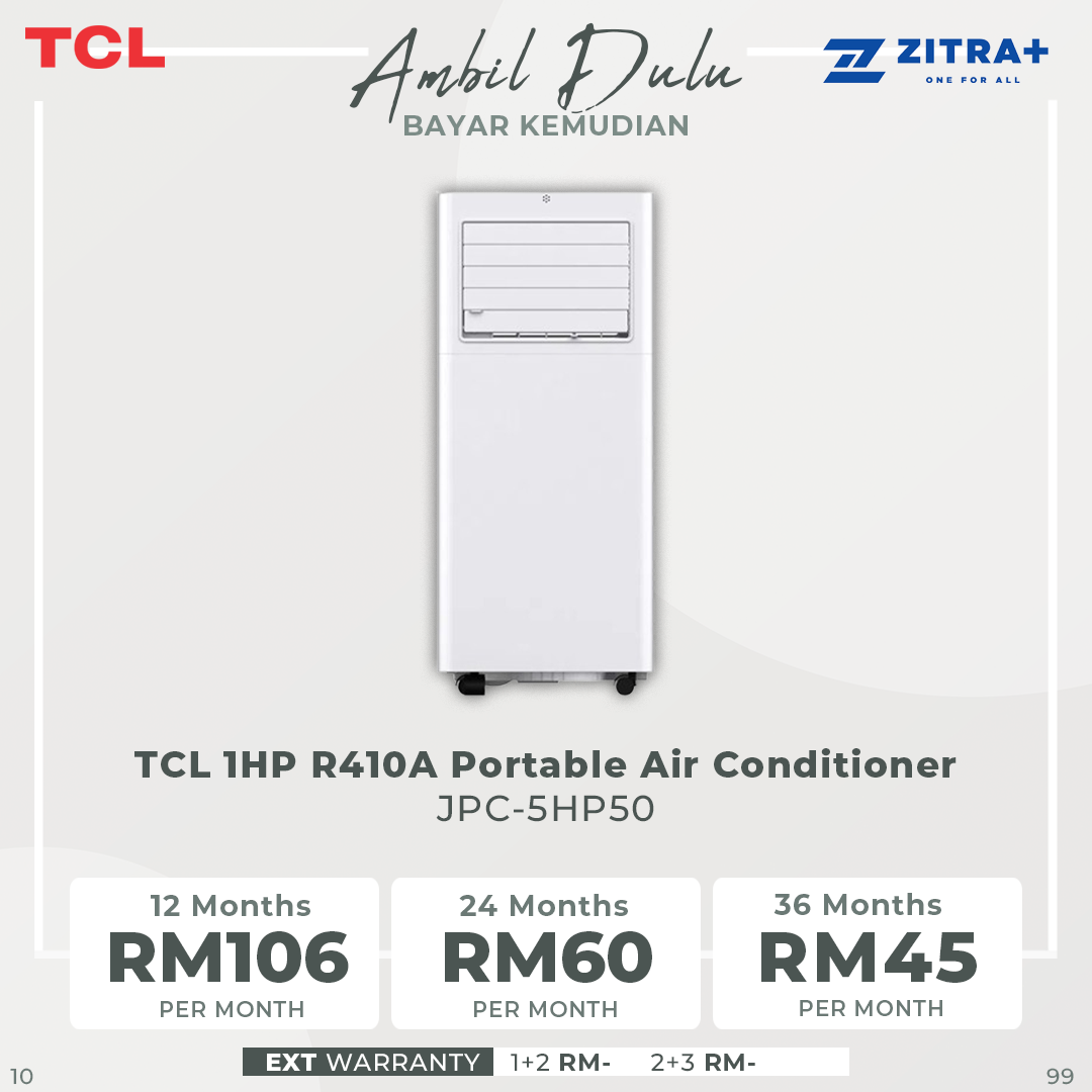 TCL 1HP R410A Portable Air Conditioner TAC-09CPA/SL | Auto Evaporation | Washable Filter | Sleep Mode | 24 Hour Timer | Easy Window / Wall Connection