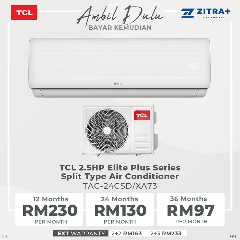 TCL  1HP/1.5HP/2HP/2.5HP Elite Plus Series Split Type Air Conditioner | Turbo Cooling | Eco Mode | Smart Airflow | Air Conditioner with 2 Year Warranty