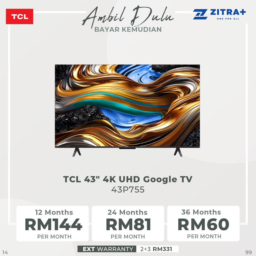 TCL 43" 50" 55" 65" 75" P755 4K UHD Google TV | Slim & Uni-body | AiPQ Processor | | T-SCREEN | 120Hz Game Accelerator