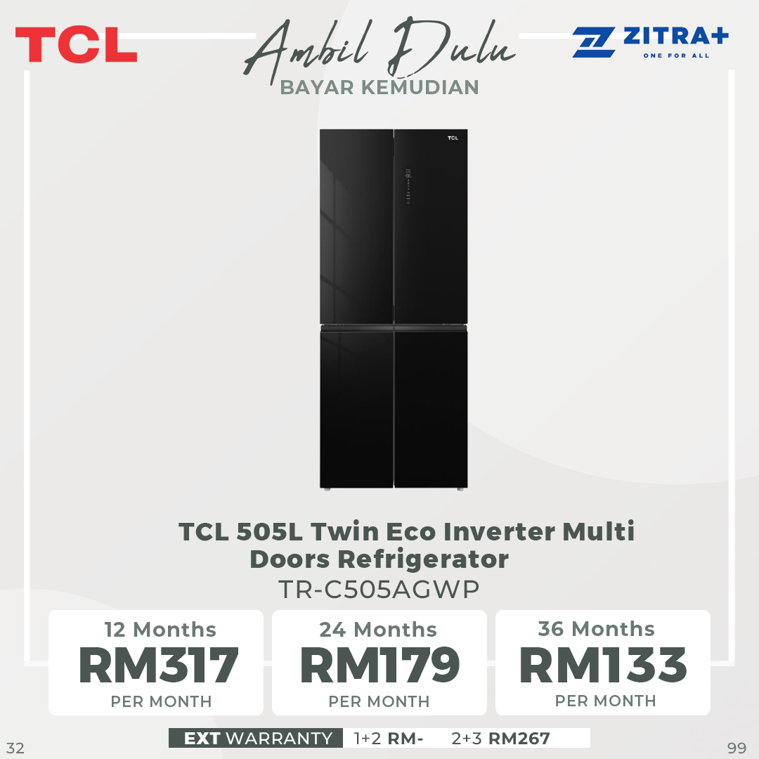 TCL 505L Twin Eco Inverter Multi Doors Refrigerator TR-C505AGWP | Total no frost | External LED display | LED light