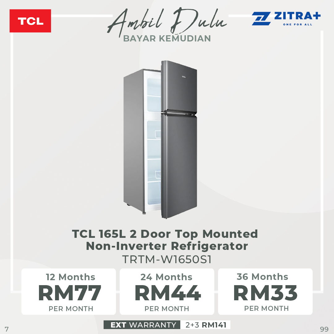 TCL 165L 2 Door Top Mounted Non-Inverter Refrigerator Crystal TRTM-W1650S1| Defrost | LED light | Strong and Durable Material | 2  Year General Warranty   10 Year Motor Warranty