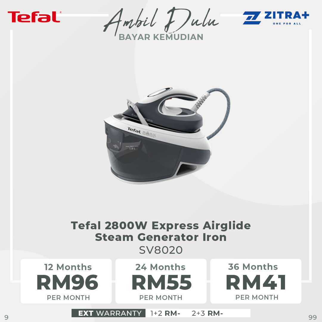 Tefal 2800W Express Airglide Steam Generator Iron SV8020 | Eco mode | Extra-powerful | Ultra-Smooth Durilium Airglide