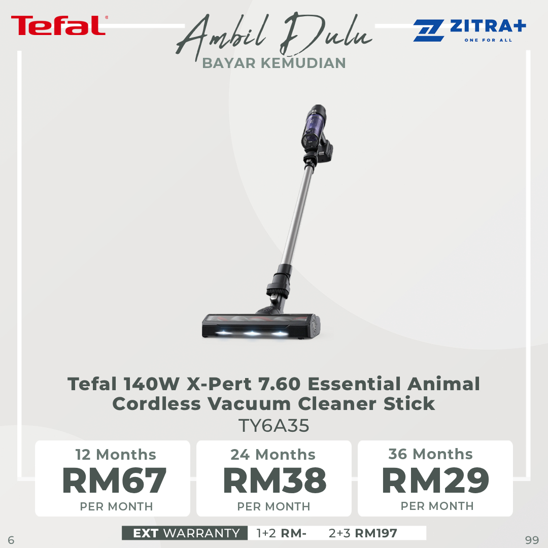 Tefal 140W X-Pert 7.60 Essential Animal Cordless Vacuum Cleaner Stick TY6A35 | Total floor-to-ceiling | Running time 45 min | Filtration: Up to 98%