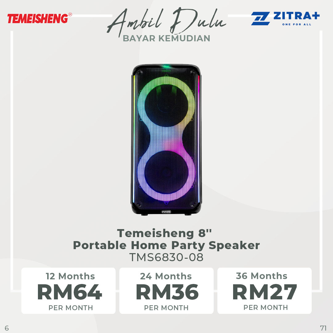 Temeisheng 8'' Portable Home Party Speaker TMS6830-08 | Ambient Light | Wireless Streaming With Bluetooth | 7.4V 3000mAh | Portable Speaker with 1 Year Warranty