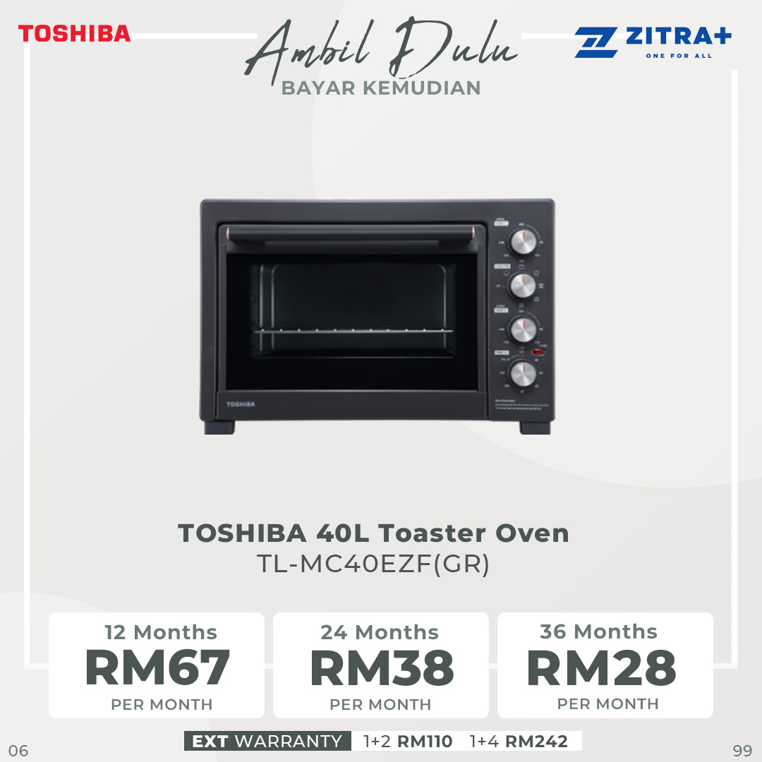 TOSHIBA 40L Toaster Oven TL-MC40EZF(GR) | Independent Temperature Control Knobs | Parallel Heating Elements Work with Convection Fan | Auto Rotisserie | Timeless Design with Double-layer Glass Door | Toaster Oven with 1 Year Warranty