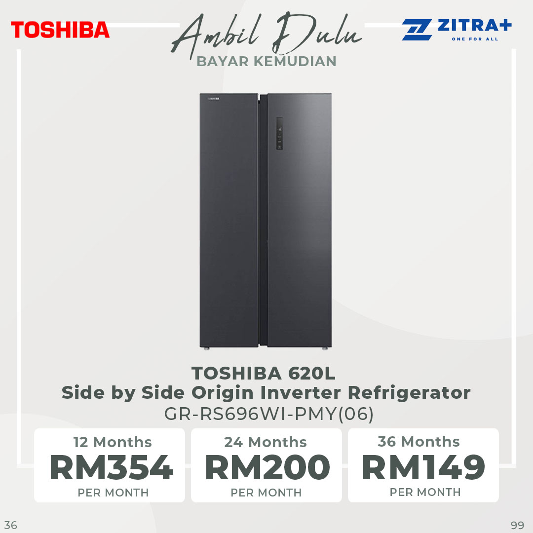 TOSHIBA 620L Side by Side Origin Inverter Refrigerator GR-RS696WI-PMY(06) | Open-Door Alarm | Super Cooling & Super Freezing | Home Away Mode | Pure BIO | Smart Temperature Control | Refrigerator with 1 Year Warranty