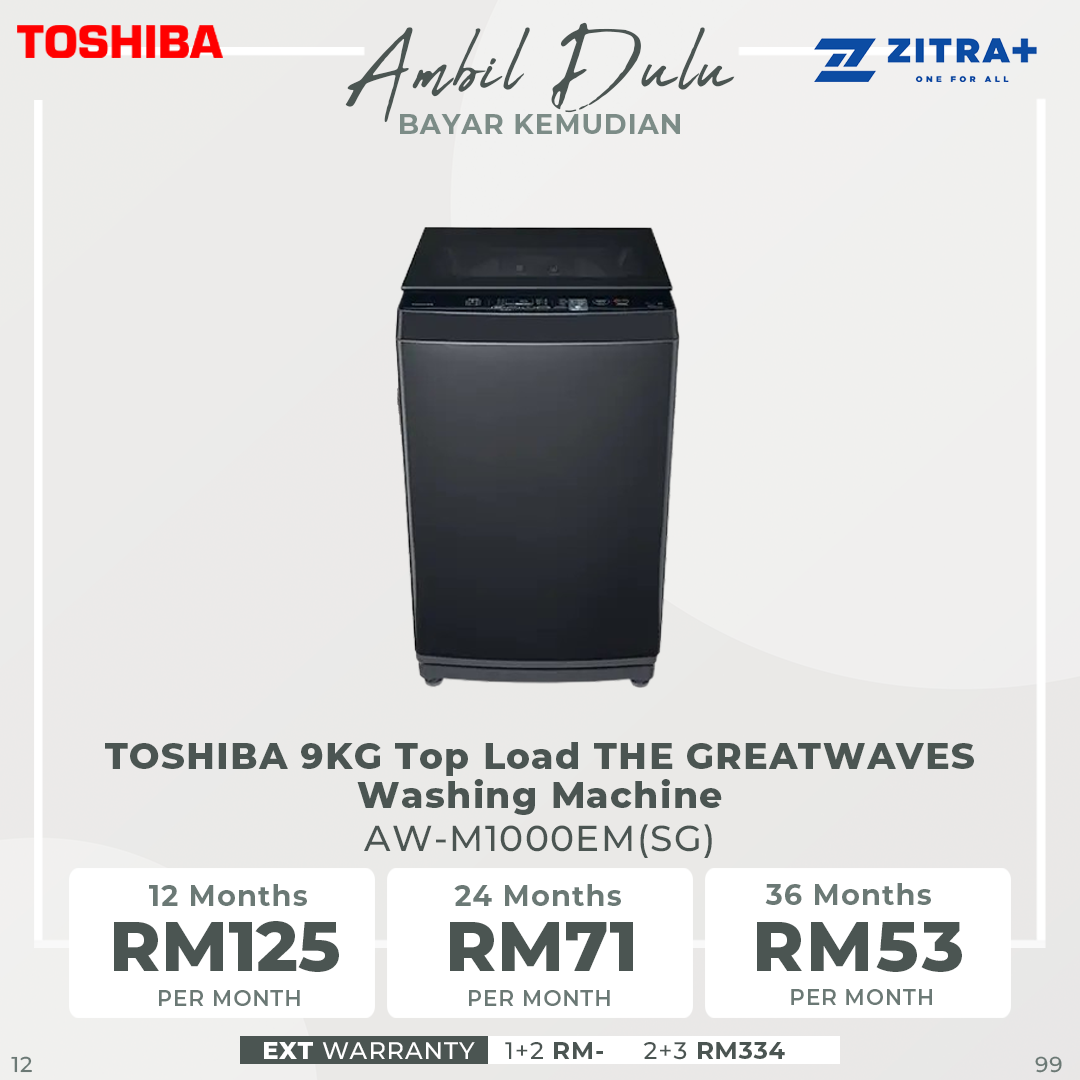 Toshiba 9KG/10KG Top Load THE GREATWAVES Washing Machine AW-M1000EM(SG)/AW-M1100PM(SG) | THE GREATWAVES™ | iClean | Easy Kit | Washing Machine with 2 Years Warranty