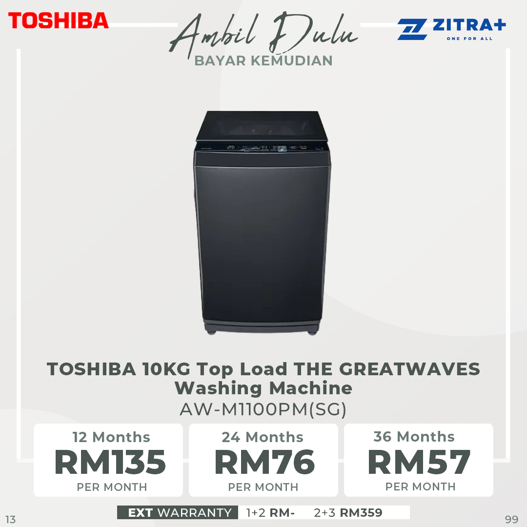 Toshiba 9KG/10KG Top Load THE GREATWAVES Washing Machine AW-M1000EM(SG)/AW-M1100PM(SG) | THE GREATWAVES™ | iClean | Easy Kit | Washing Machine with 2 Years Warranty