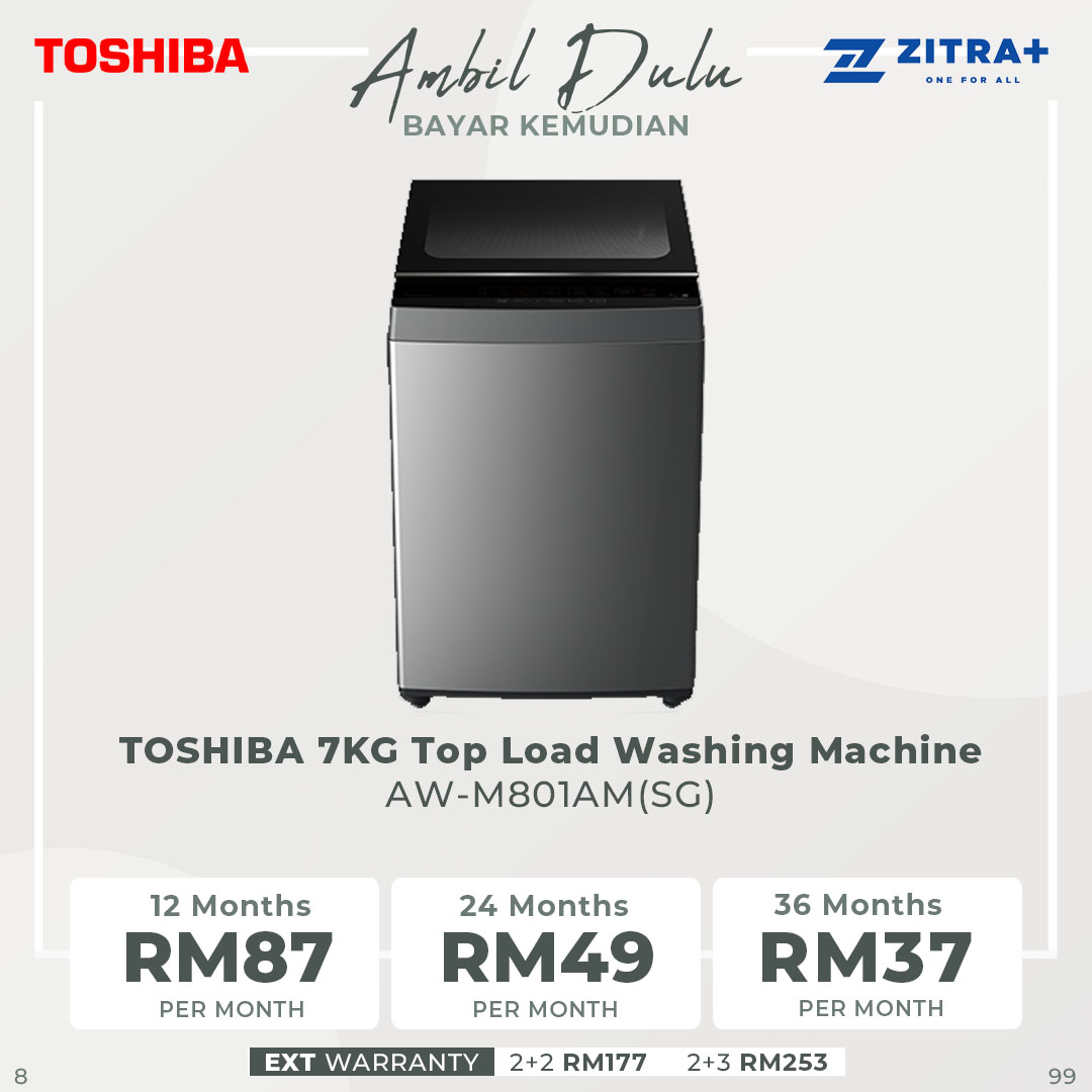 Toshiba 7KG Top Load Washing Machine AW-M801AM(SG) / AW-M801AM(WW) | Humanized Design | Fundamentally Clean | Practical Programs | Washing Machine with 2 Years Warranty