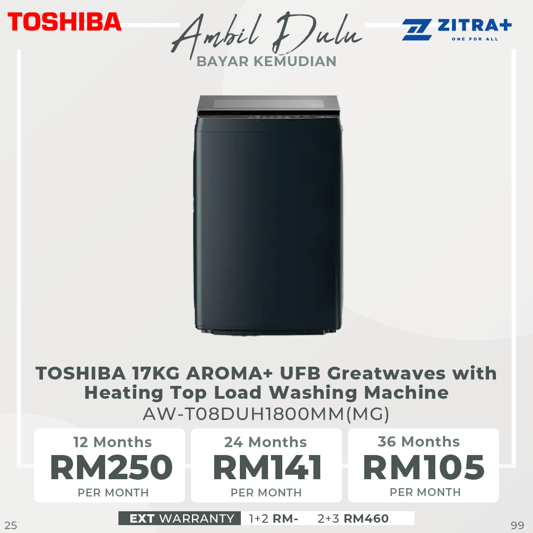 TOSHIBA 17KG/19KG AROMA+ UFB Greatwaves with Heating Top Load Washing Machine AW-T08DUH1800MM(MG)/AW-T08DUH2000QM(MG) | Ultra Fine Bubble | THE GREATWAVES™