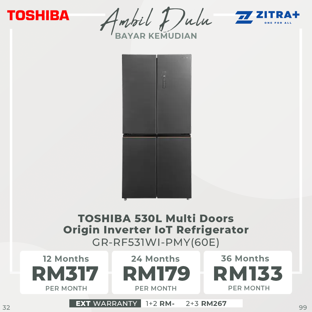 TOSHIBA 530L Multi Doors Origin Inverter IoT Refrigerator GR-RF531WI-PMY(60E) | Smart Control | PUREBIO- Ag+ ion | Smart Sensor