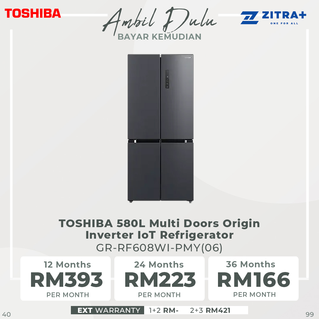 TOSHIBA 580L Multi Doors Origin Inverter IoT Refrigerator GR-RF608WI-PMY(06) | Smart Control | Moisture & Flexible Zone