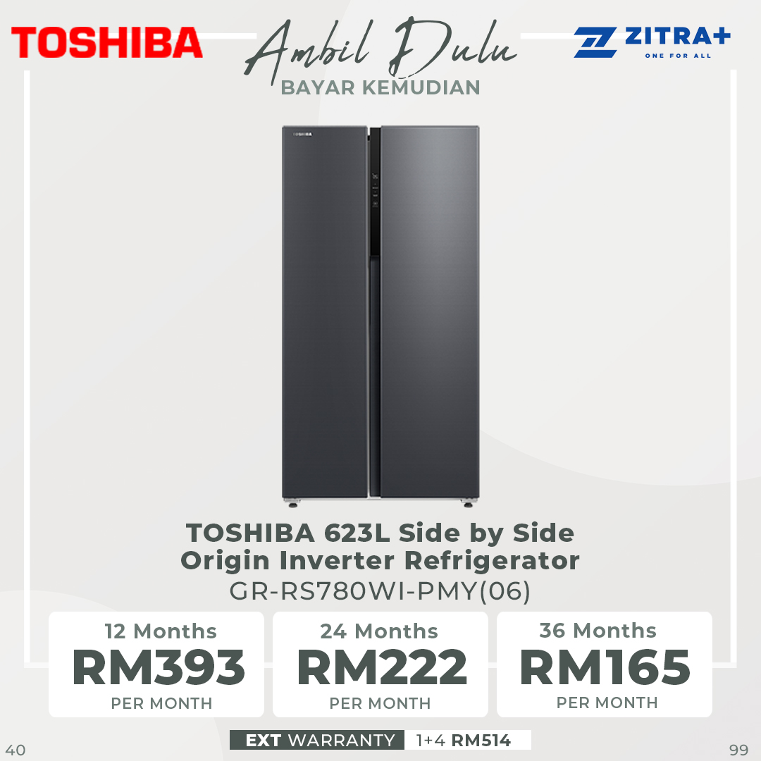 TOSHIBA 623L Side by Side Origin Inverter Refrigerator GR-RS780WI-PMY(06) | Active Purification System | Energy Saving