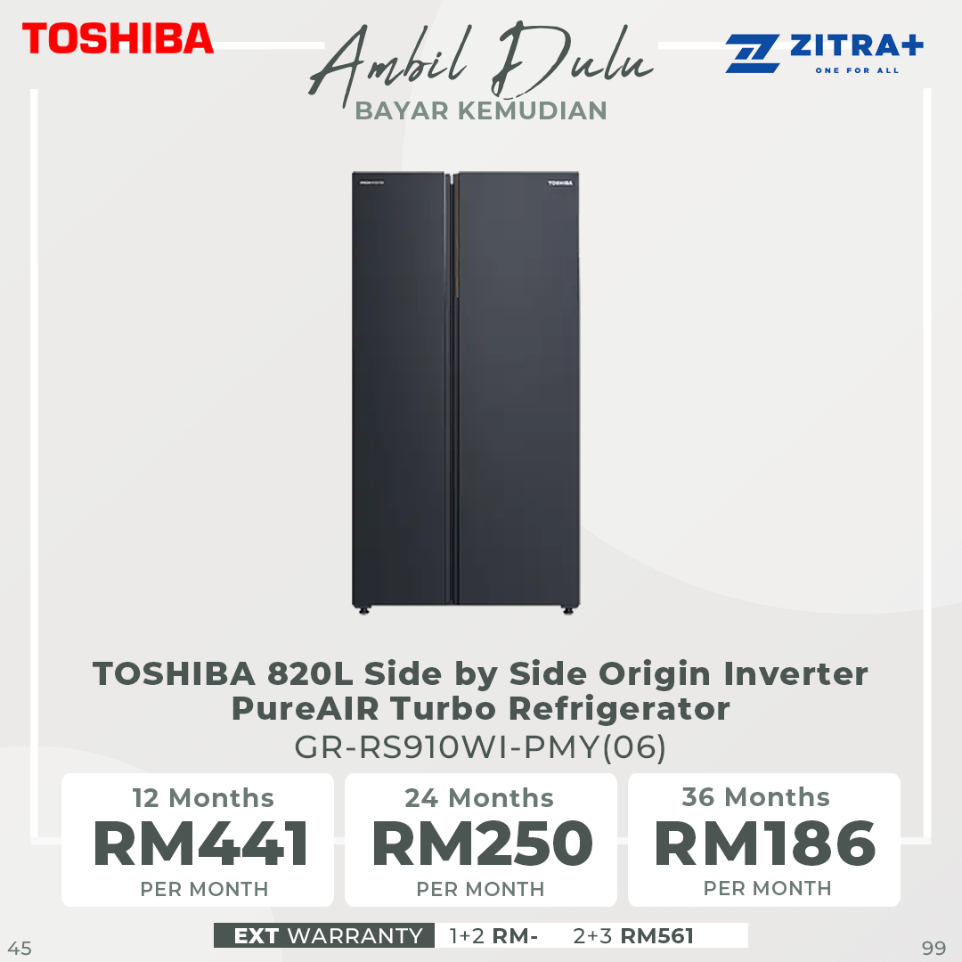 TOSHIBA 820L Side by Side Origin Inverter PureAIR Turbo Refrigerator GR-RS910WI-PMY(06) | PureAIR sterilization system | Extra-large freezer capacity | Super cooling & Super freezing function