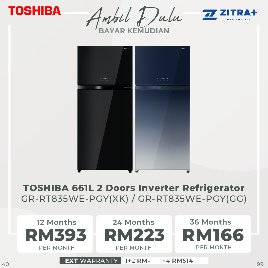 TOSHIBA 661L 2 Doors Inverter Refrigerator GR-RT835WE-PGY(GG) / GR-RT835WE-PGY(XK) | PureBIO | Auto Ice Maker