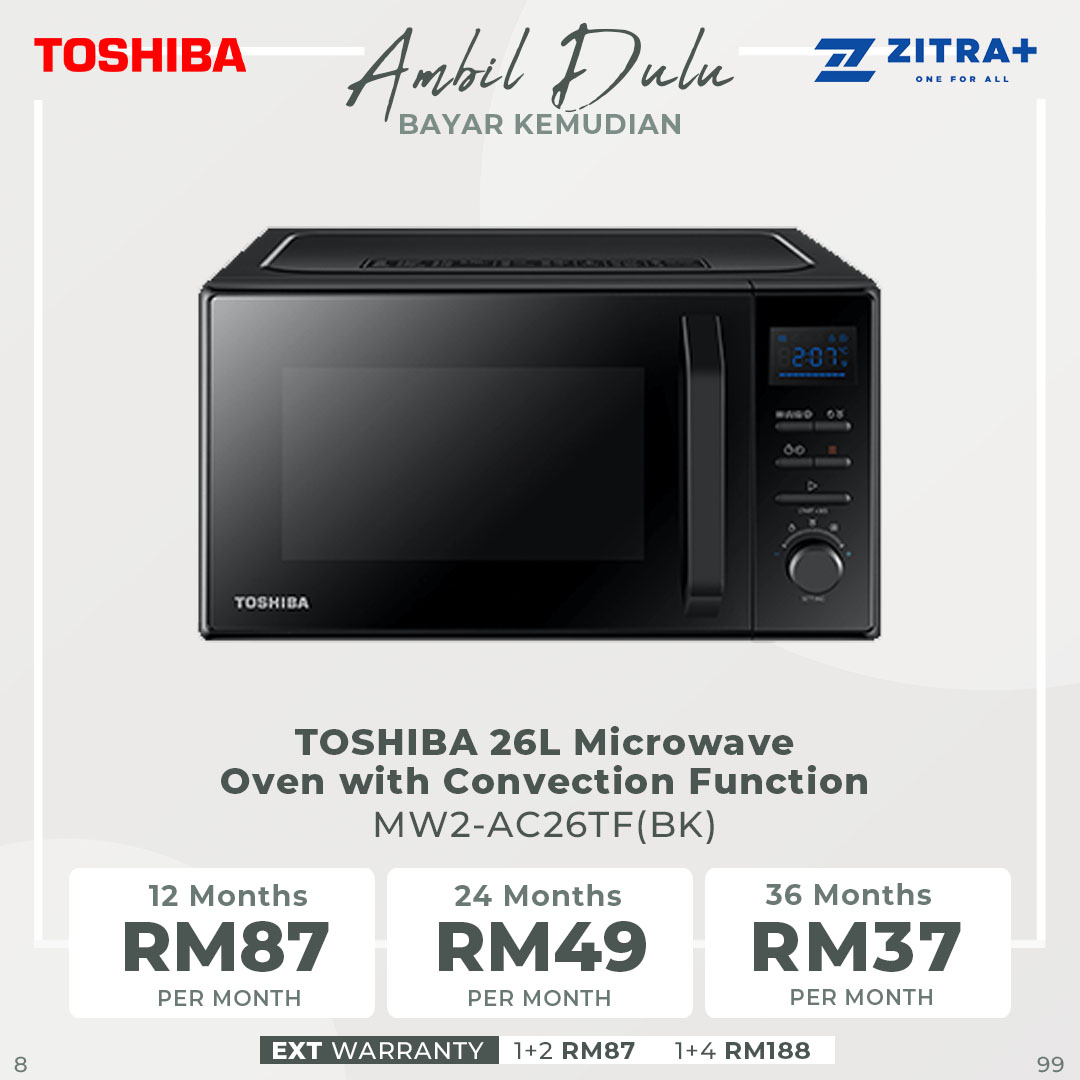 TOSHIBA 26L Microwave Oven with Convection Function MW2-AC26TF(BK) | Auto Cooking Program | Multi-Cooking Function | Child Safety Lock | Easy To Clean | Microwave with 1 Year Warranty