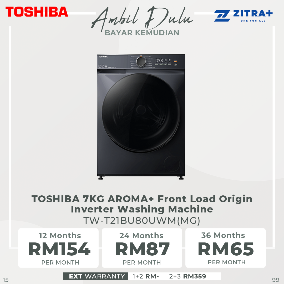 TOSHIBA 7KG/8.5KG AROMA+ Front Load Origin Inverter Washing Machine TW-T21BU80UWM(MG)/TW-T21BU95UWM(MG) | Ultra Fine Bubble | Steam Wash