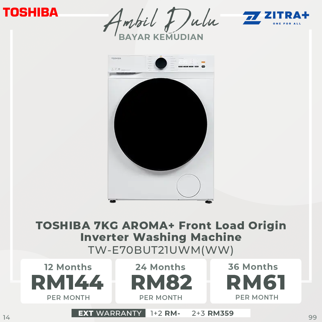 TOSHIBA 7KG/8.5KG AROMA+ Front Load Origin Inverter Washing Machine TW-E70BUT21UWM(WW) / TW-E85BUT21UWM(WW) | AROMA+ - 200% | Ultra Fine Bubble