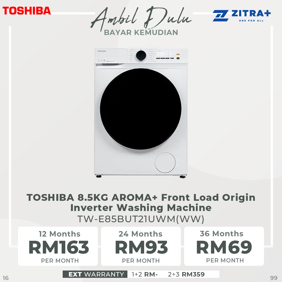 TOSHIBA 7KG/8.5KG AROMA+ Front Load Origin Inverter Washing Machine TW-E70BUT21UWM(WW) / TW-E85BUT21UWM(WW) | AROMA+ - 200% | Ultra Fine Bubble