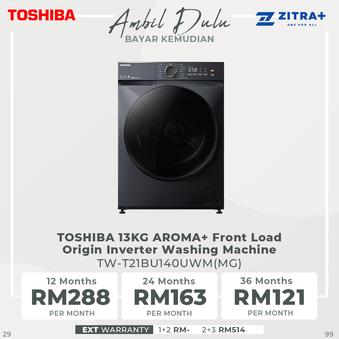 TOSHIBA 13KG AROMA+ Front Load Origin Inverter Washing Machine TW-T21BU140UWM(MG) | AROMA+ - 200% Extra Fragrance | AI Smart