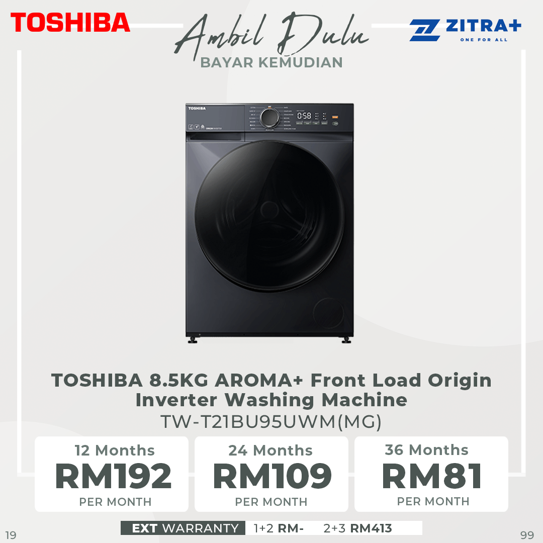 TOSHIBA 7KG/8.5KG AROMA+ Front Load Origin Inverter Washing Machine TW-T21BU80UWM(MG)/TW-T21BU95UWM(MG) | Ultra Fine Bubble | Steam Wash