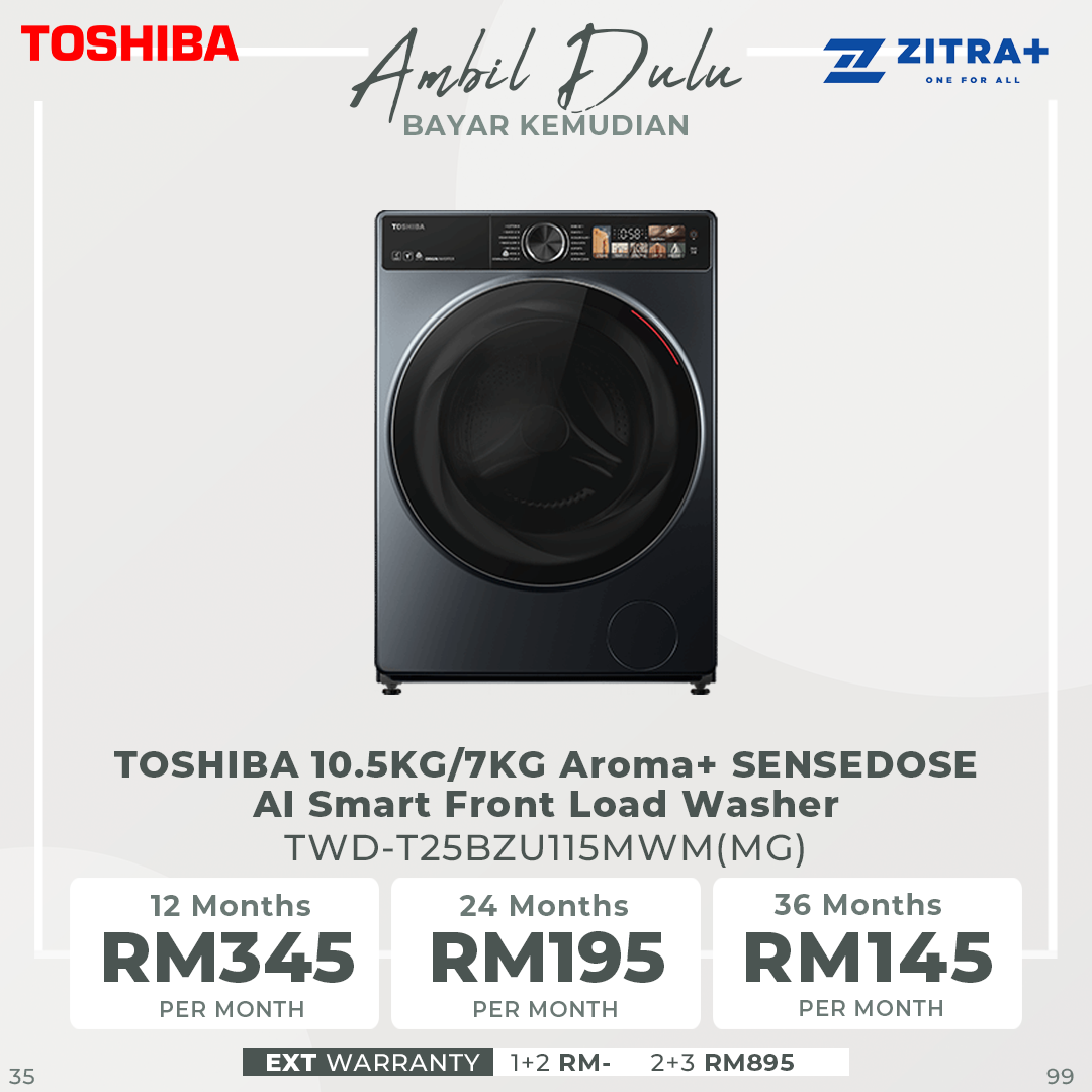 TOSHIBA 10.5KG/7KG Aroma+ SENSEDOSE AI Smart Front Load Washer Dryer TWD-T25BZU115MWM(MG) | THE GREATWAVES™ | Aroma+