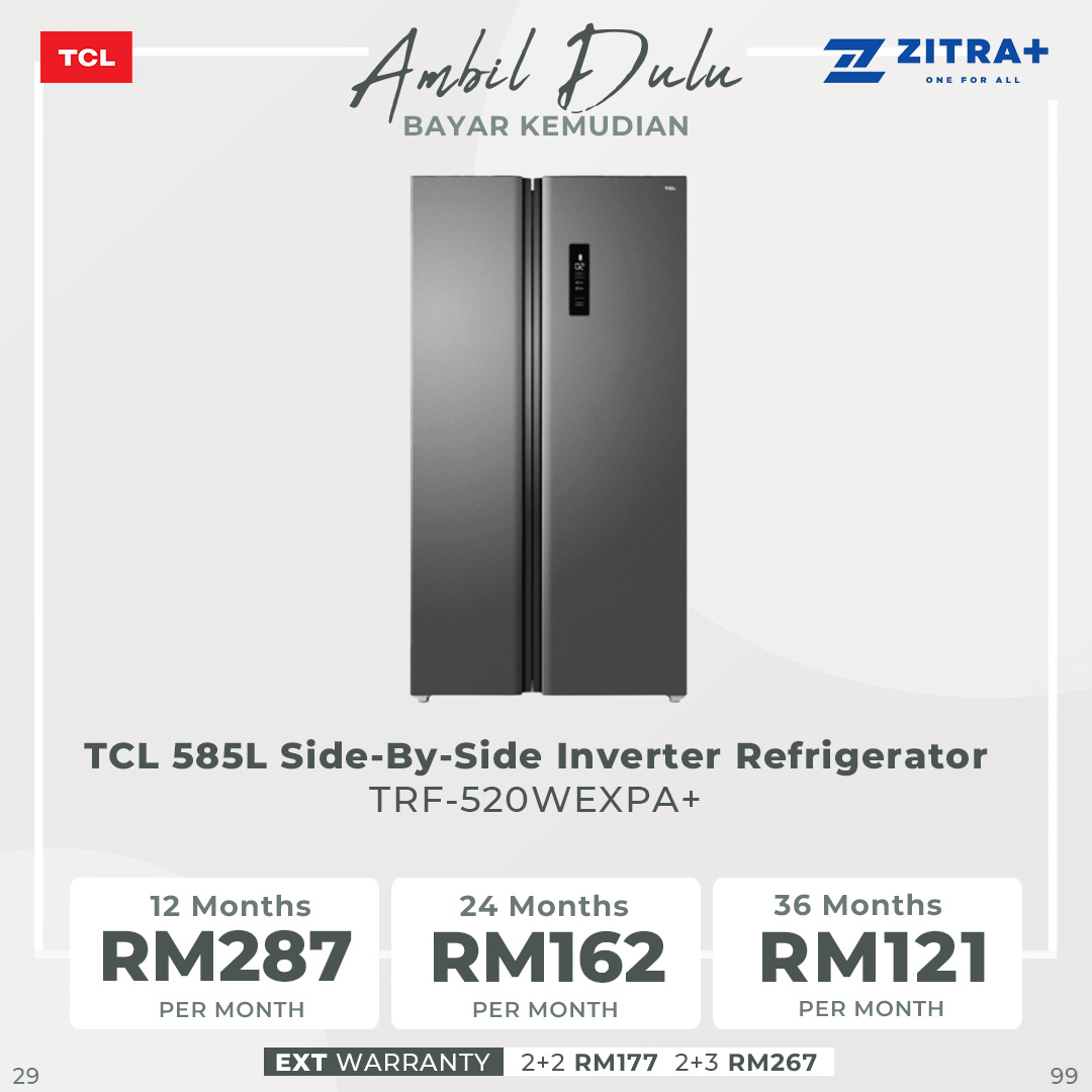 TCL 585L Side-By-Side Inverter Refrigerator TRF-520WEXPA+ | Holiday Function | Total No Frost | Power Freeze | Refrigerator with 2 Year Warranty