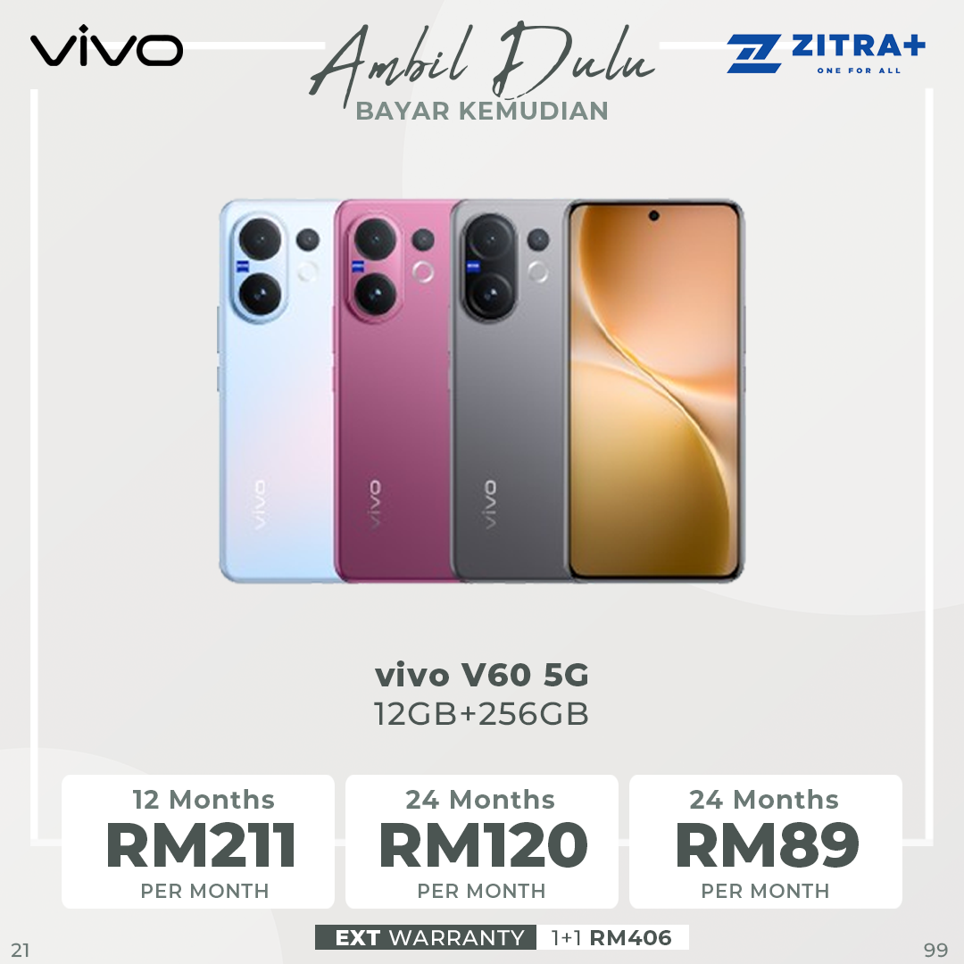 vivo V60 5G | Rear Camera 50MP | Qualcomm SM7750-AB Snapdragon 7 Gen 4 (4 nm) | 6.77 inches, AMOLED | Li-Po 6500 mAh,