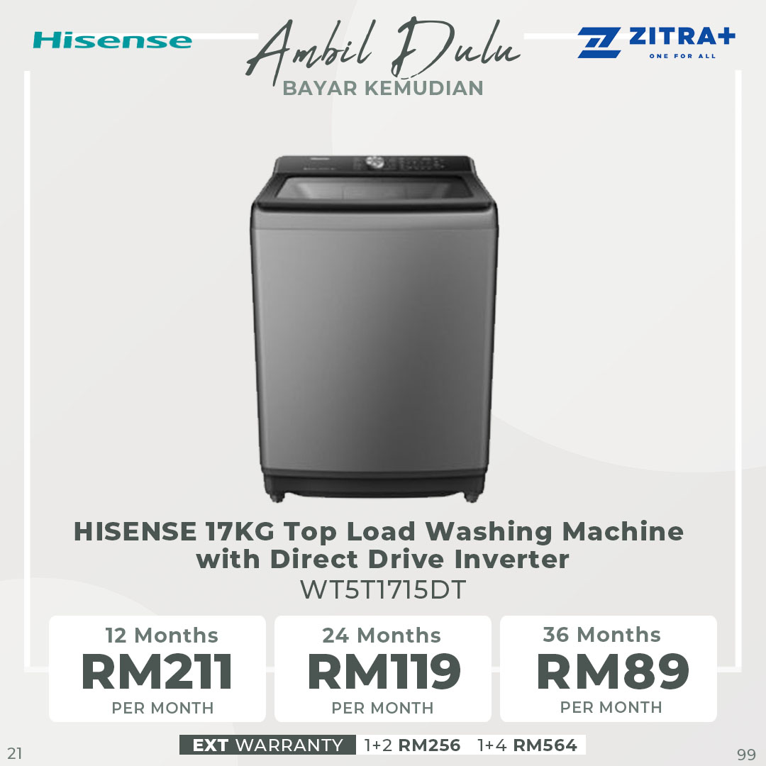 HISENSE 17KG Top Load Washing Machine with Direct Drive Inverter WT5T1715DT | Direct Drive Inverter | Mega Capacity | 3D Windmill Impeller | Connect Life App | Washing Machine with 2 Years Warranty