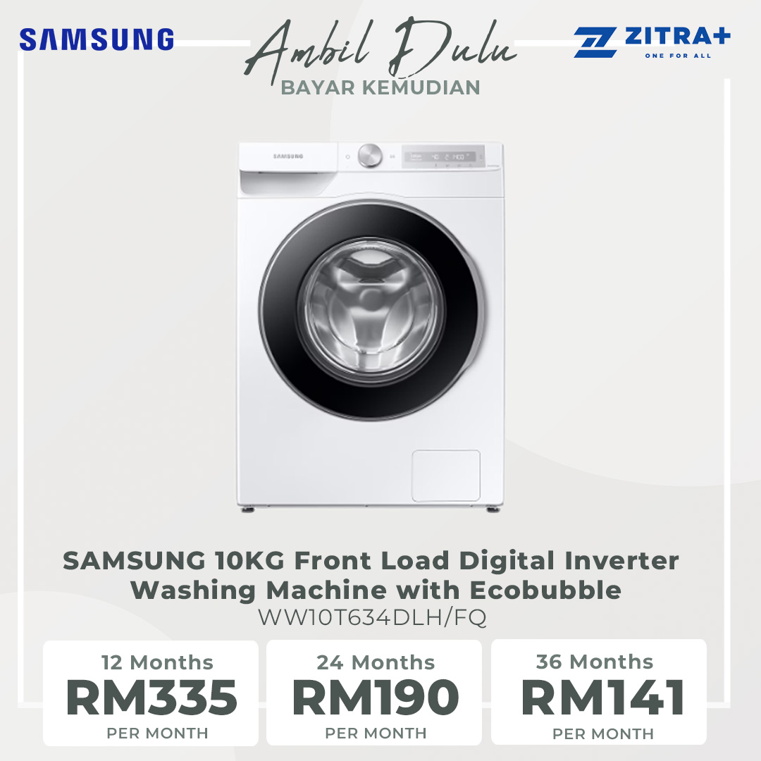 SAMSUNG 10KG Front Load Digital Inverter Washing Machine with Ecobubble WW10T634DLH/FQ | AI Control | Auto Dispense | Eco Bubble™ | Hygiene Steam | Bubble Soak | Washing Machine with 1 Year Warranty