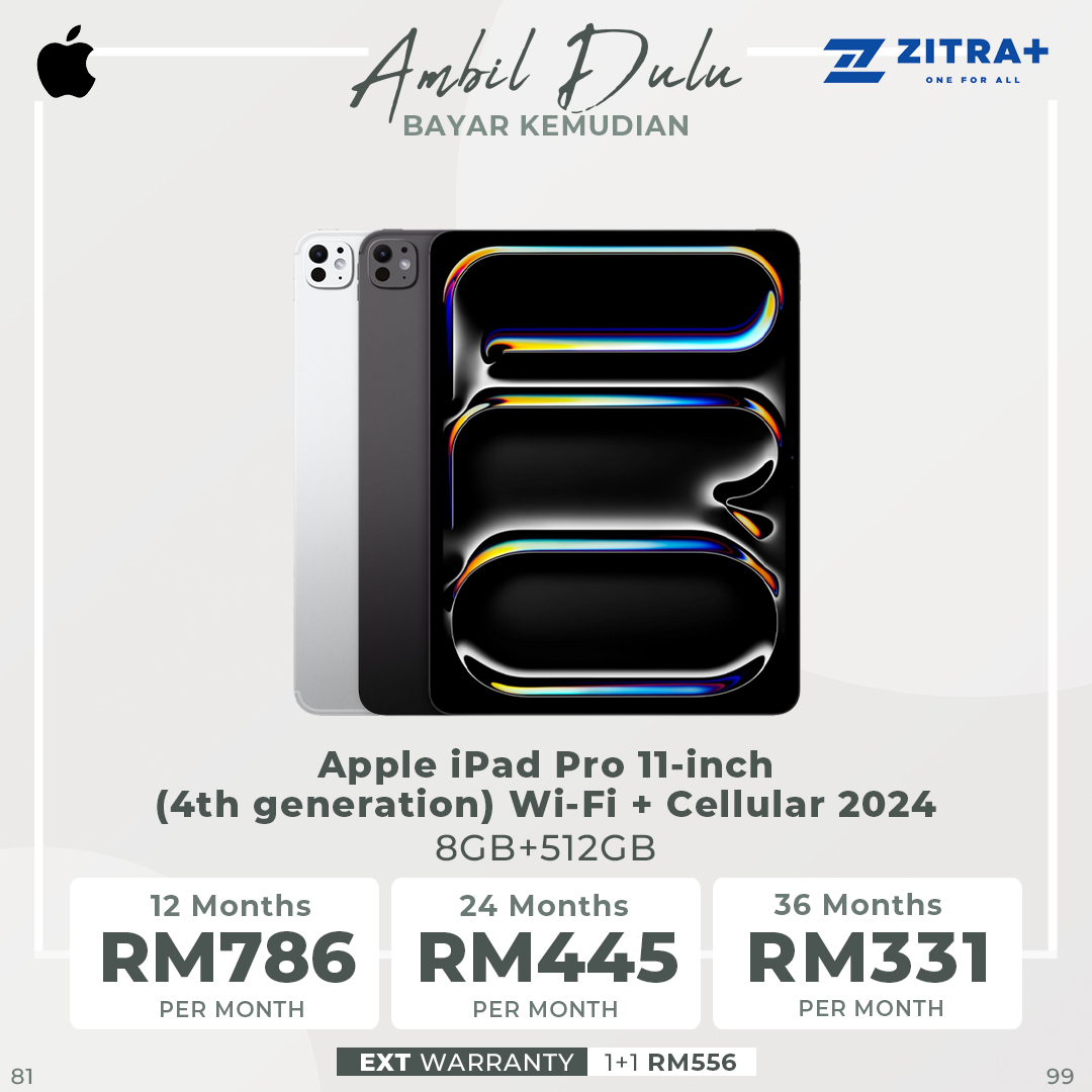 Apple iPad Pro 11-inch (4th generation) Wi-Fi + Cellular 2024 16GB+2TB / 16GB+1TB /  8GB+512GB /  8GB+256GB | Ultra Retina XDR Display | Tandem OLED1 | Apple Pencil Hover | 1  Year General Warranty