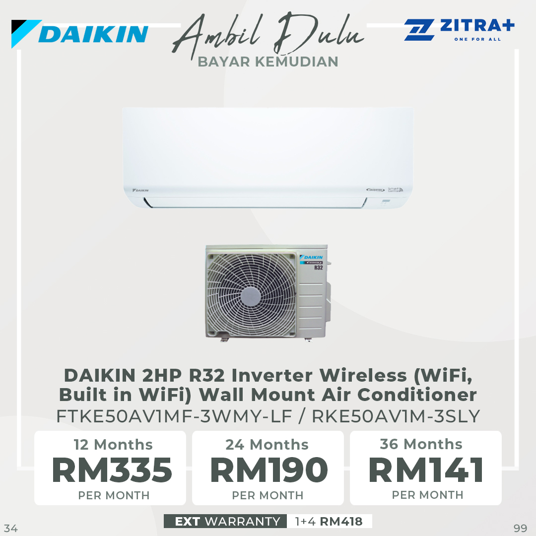 DAIKIN 1HP/1.5HP/2HP/2.5HP R32 Inverter Wireless (WiFi, Built in WiFi) Wall Mount Air Conditioner | Econo Mode | Compact & Easy To Use Controller