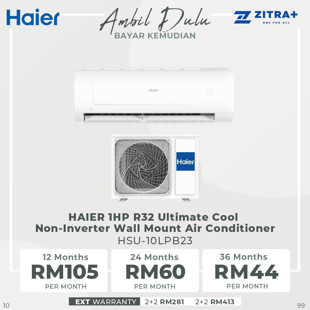 HAIER 1HP / 1.5HP / 2HP R32 Ultimate Cool Non-Inverter Wall Mount Air Conditioner | HSU-10LPB23 /  HSU-13LPB21-1 / HSU-19LPB23 | Ionizer | I Feel | Eco Mode | Air Conditioner with 3 Year Warranty