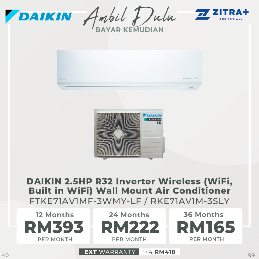 DAIKIN 1HP/1.5HP/2HP/2.5HP R32 Inverter Wireless (WiFi, Built in WiFi) Wall Mount Air Conditioner | Econo Mode | Compact & Easy To Use Controller