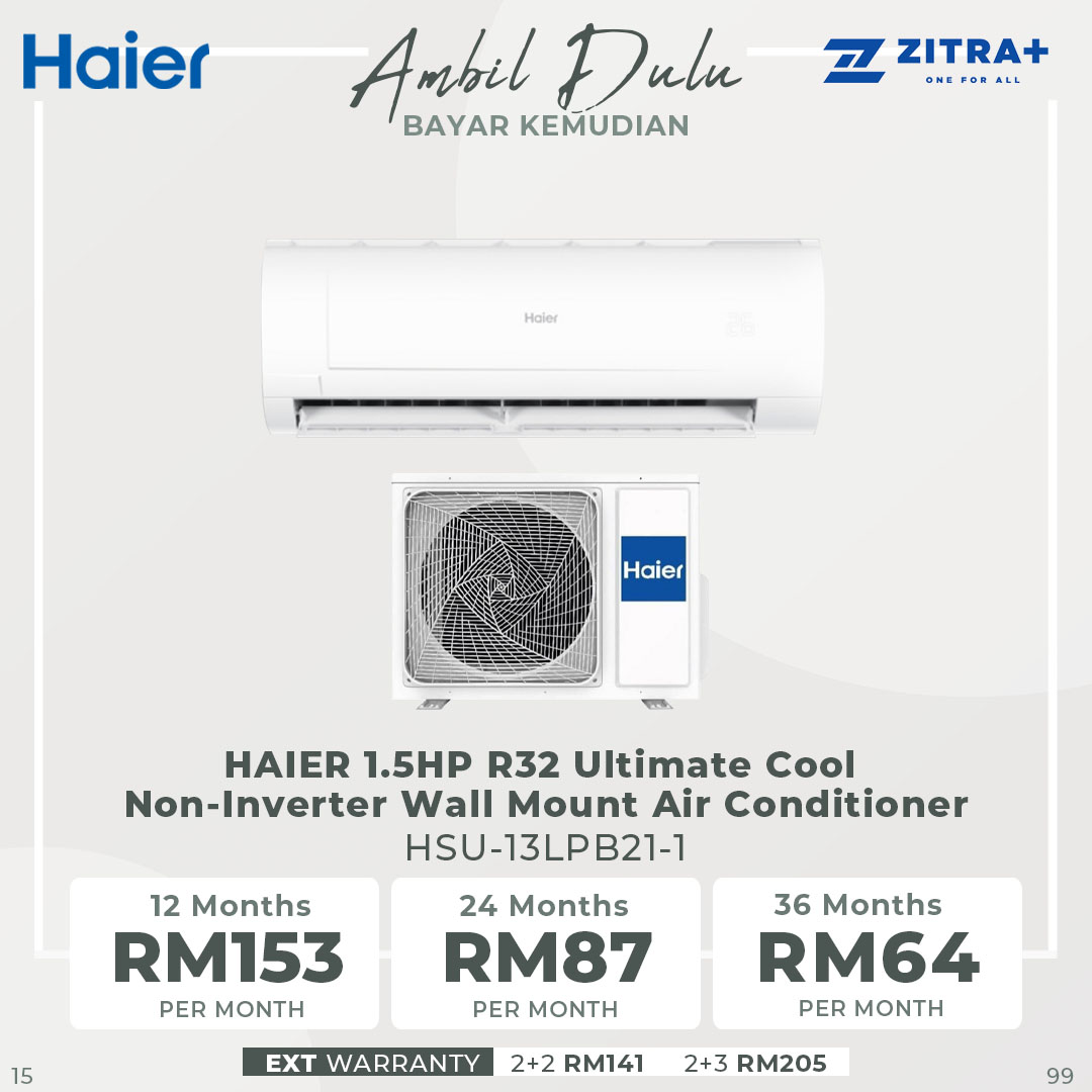 HAIER 1HP / 1.5HP / 2HP R32 Ultimate Cool Non-Inverter Wall Mount Air Conditioner | HSU-10LPB23 /  HSU-13LPB21-1 / HSU-19LPB23 | Ionizer | I Feel | Eco Mode | Air Conditioner with 3 Year Warranty
