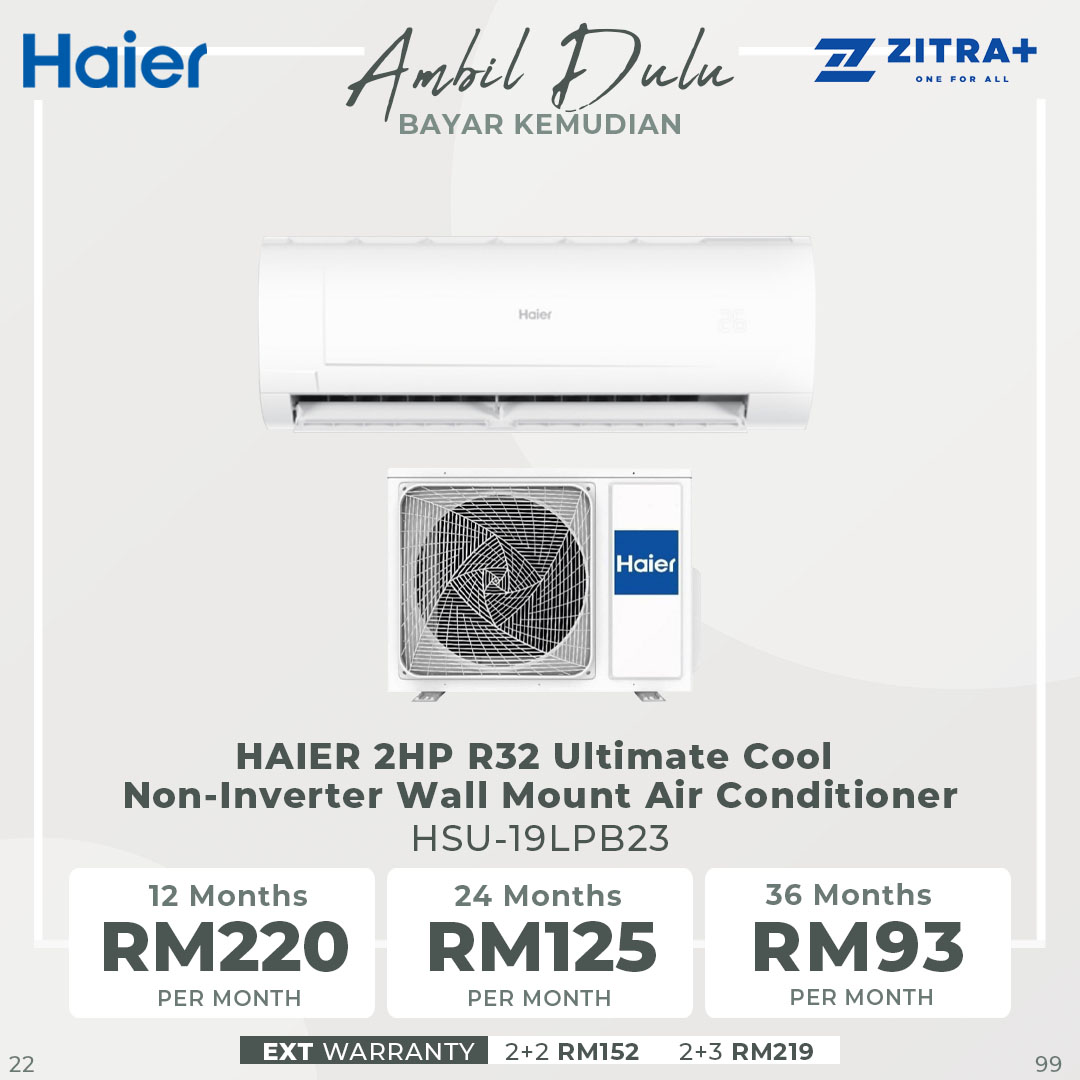 HAIER 1HP / 1.5HP / 2HP R32 Ultimate Cool Non-Inverter Wall Mount Air Conditioner | HSU-10LPB23 /  HSU-13LPB21-1 / HSU-19LPB23 | Ionizer | I Feel | Eco Mode | Air Conditioner with 3 Year Warranty