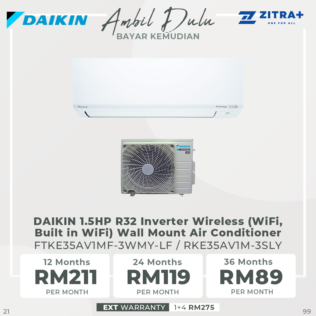 DAIKIN 1HP/1.5HP/2HP/2.5HP R32 Inverter Wireless (WiFi, Built in WiFi) Wall Mount Air Conditioner | Econo Mode | Compact & Easy To Use Controller