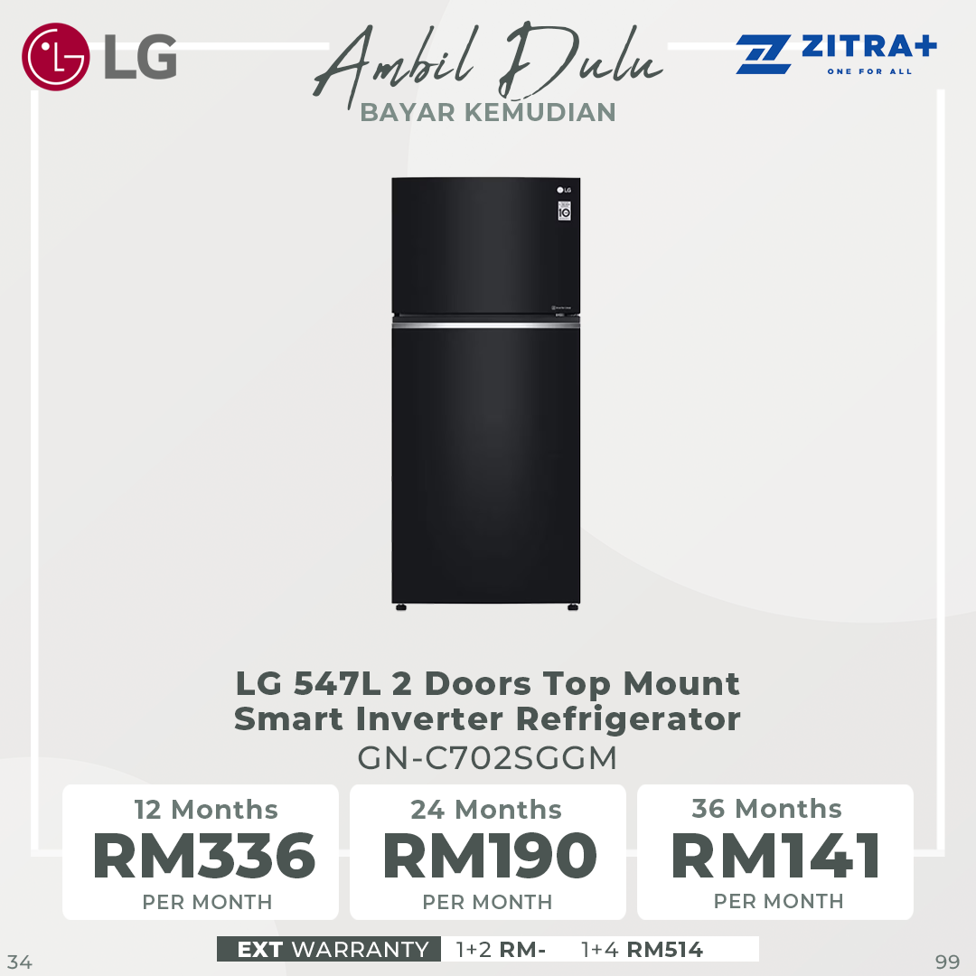 LG 547L 2 Doors Top Mount Smart Inverter Refrigerator GN-C702SGGM/GN-C702HFCM | Multi Air Flow | Door Cooling | Door Alarm | Refrigerator with 1 Year Warranty