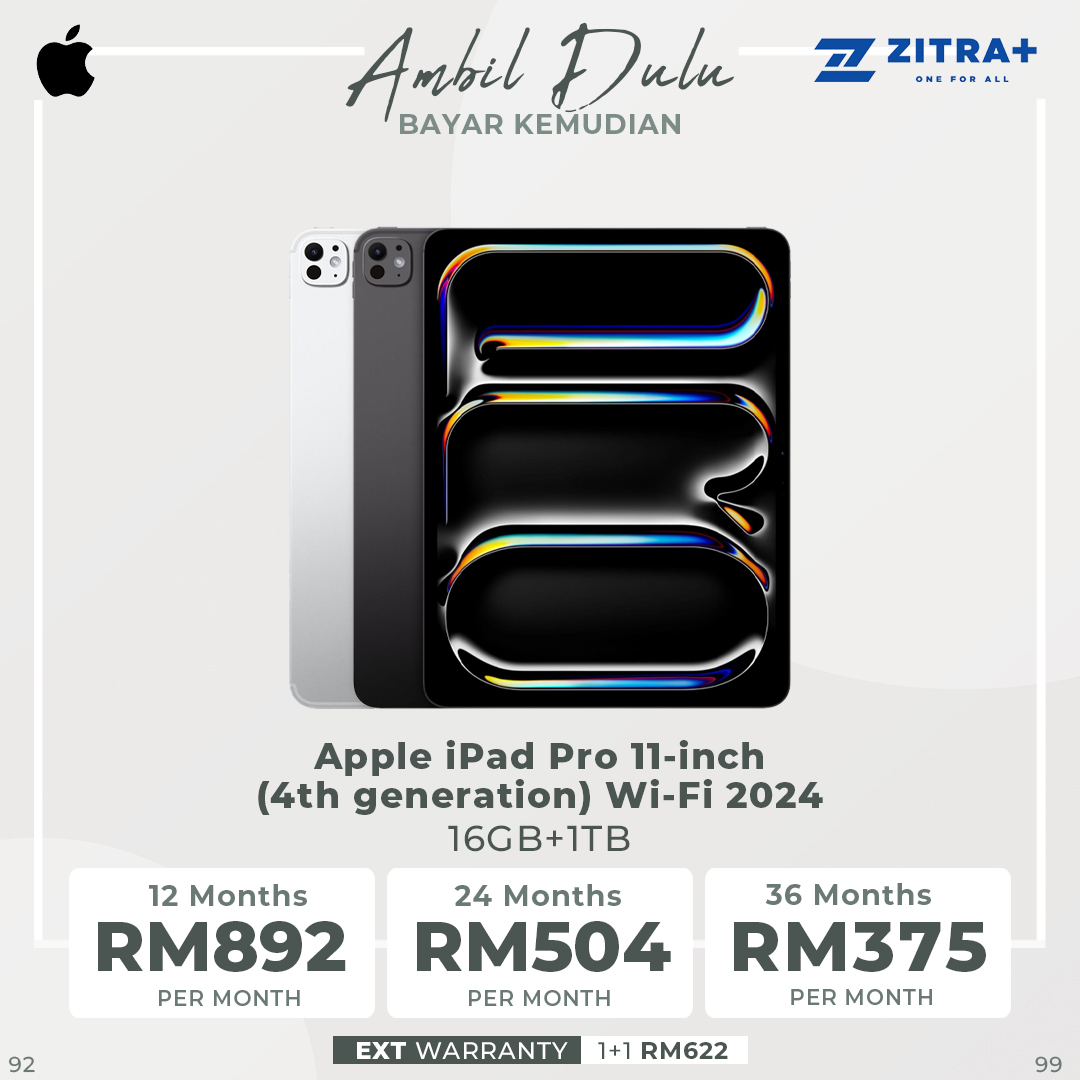Apple iPad Pro 11-inch (4th generation) Wi-Fi 2024 16GB+2TB / 16GB+1TB / 8GB+512GB / 8GB+256GB | Ultra Retina XDR Display | Tandem OLED1 | Apple Pencil Hover | 1  Year General Warranty