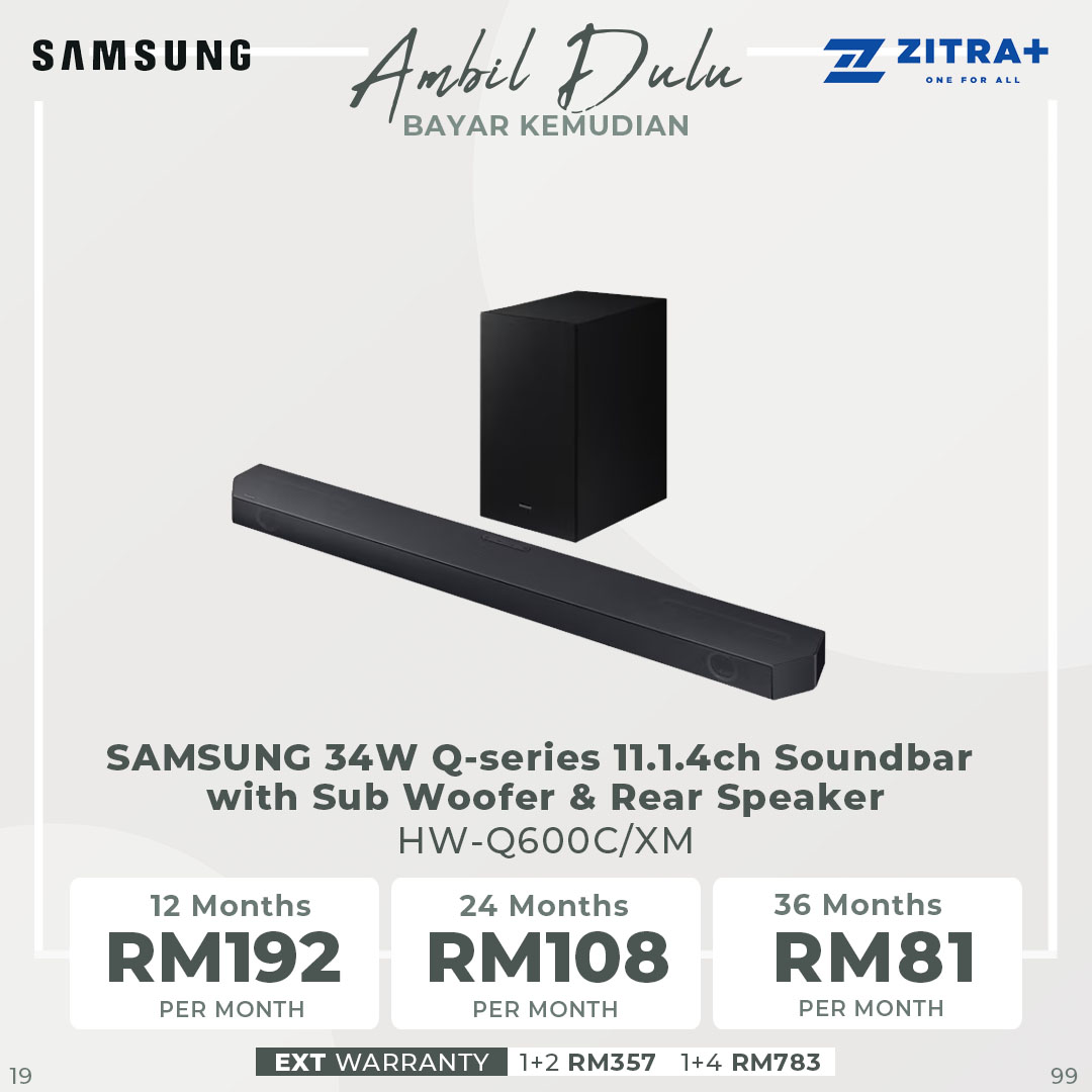 SAMSUNG 34W Q-series 11.1.4ch Soundbar with Sub Woofer & Rear Speaker HW-Q600C/XM | Dolby Atmos | True 3.1.2ch Sound | Q-Symphony | Bluetooth TV Connection | Soundbar with 1 Year Warranty