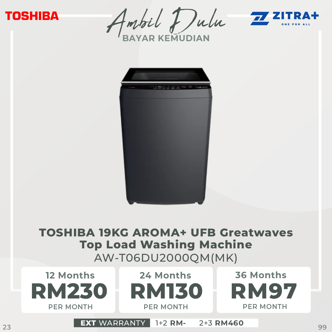TOSHIBA 19KG AROMA+ UFB Greatwaves Top Load Washing Machine AW-T06DU2000QM(MK) | Ultra Fine Bubble | Origin Inverter