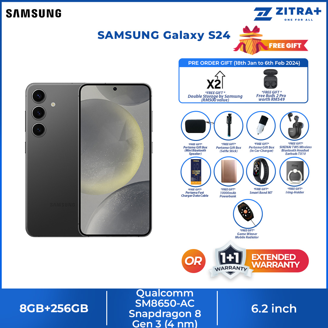 (Pre-Order 18.01.24 - 06.02.24) SAMSUNG Galaxy S24 | 8GB+256GB / 8GB+512GB | 6.2" Dynamic LTPO AMOLED 2X | Built-in S Pen | Super HDR | Smartphone with 1 Year Warranty