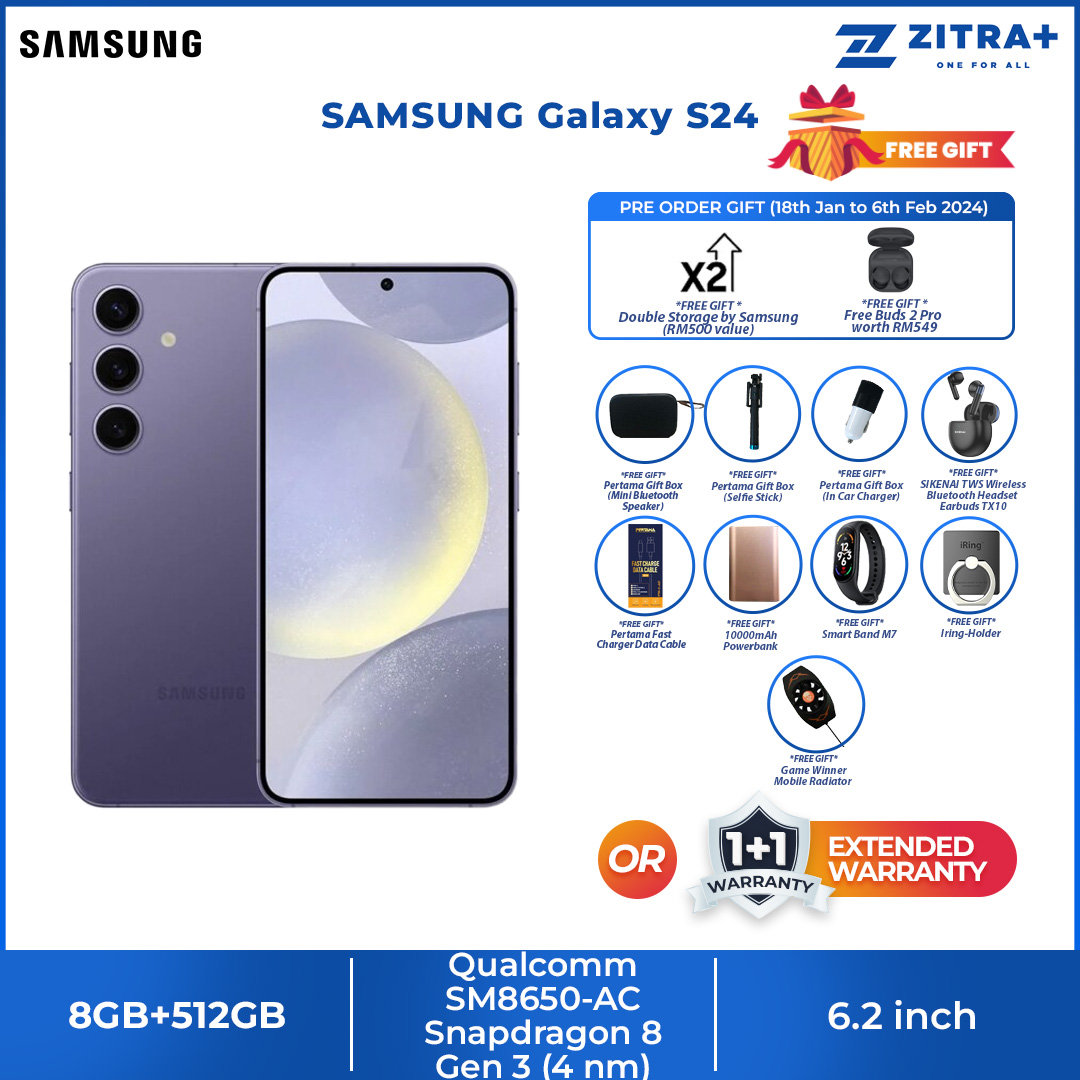 (Pre-Order 18.01.24 - 06.02.24) SAMSUNG Galaxy S24 | 8GB+256GB / 8GB+512GB | 6.2" Dynamic LTPO AMOLED 2X | Built-in S Pen | Super HDR | Smartphone with 1 Year Warranty