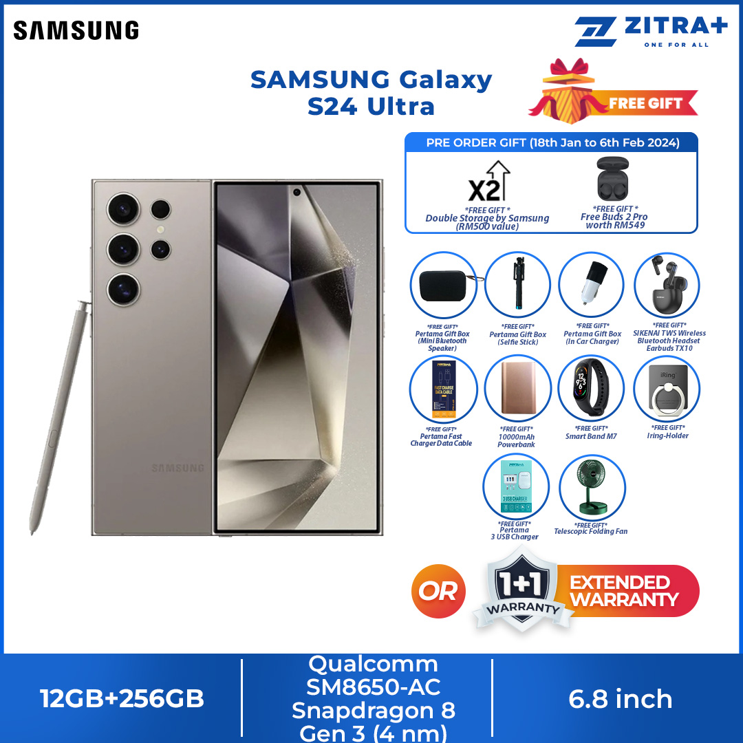 (Pre-Order 18.01.24 - 06.02.24) SAMSUNG Galaxy S24 Ultra | 12GB+256GB / 12GB+512GB / 12GB+1TB | Dynamic LTPO AMOLED 2X | Built-in S Pen | Galaxy AI | Smartphone with 1 Year Warranty